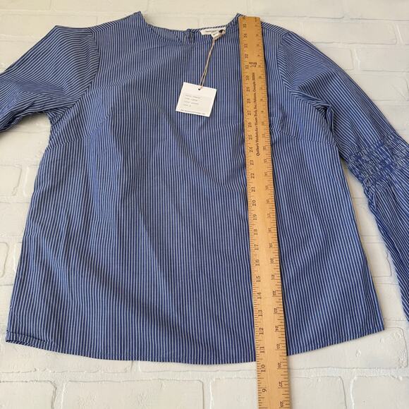 BeachLunchLounge NWT Blue White Pinstripe Long Bell Sleeve Cotton Top sz M - Picture 3 of 6